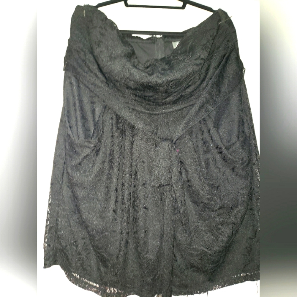 💲🖐🏾/☀️🏖DOTS WOMEN'S STRAPLESS 3X BLACK LACE COCKTAIL DRESS with POCKETS